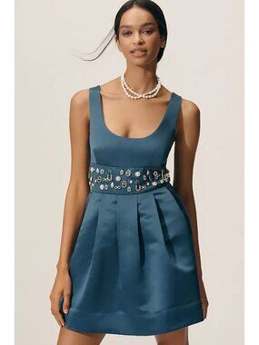 Maeve Belted Charm Pleated Party Mini Skirt Dress Women's Size XS Midnight Sail